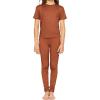 image:imageSTRETCH IS COMFORT Girls 2 Piece Hoodie Short Sleeve Long Sleeve Crew Neck Top and Leggings Set Kids Thermals Underwear SetAlmond
