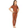 image:imageSTRETCH IS COMFORT Girls 2 Piece Hoodie Short Sleeve Long Sleeve Crew Neck Top and Leggings Set Kids Thermals Underwear SetAlmond