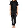 image:imageSTRETCH IS COMFORT Girls 2 Piece Hoodie Short Sleeve Long Sleeve Crew Neck Top and Leggings Set Kids Thermals Underwear SetBlack
