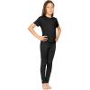 image:imageSTRETCH IS COMFORT Girls 2 Piece Hoodie Short Sleeve Long Sleeve Crew Neck Top and Leggings Set Kids Thermals Underwear SetBlack