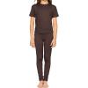 image:imageSTRETCH IS COMFORT Girls 2 Piece Hoodie Short Sleeve Long Sleeve Crew Neck Top and Leggings Set Kids Thermals Underwear SetBrown