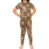 image:imageSTRETCH IS COMFORT Girls 2 Piece Hoodie Short Sleeve Long Sleeve Crew Neck Top and Leggings Set Kids Thermals Underwear SetBrown Cheetah