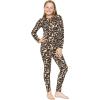 image:imageSTRETCH IS COMFORT Girls 2 Piece Hoodie Short Sleeve Long Sleeve Crew Neck Top and Leggings Set Kids Thermals Underwear SetBrown Leopard