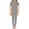 image:imageSTRETCH IS COMFORT Girls 2 Piece Hoodie Short Sleeve Long Sleeve Crew Neck Top and Leggings Set Kids Thermals Underwear SetCheckered Black and White