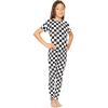 image:imageSTRETCH IS COMFORT Girls 2 Piece Hoodie Short Sleeve Long Sleeve Crew Neck Top and Leggings Set Kids Thermals Underwear SetCheckered Black and White