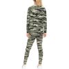 image:imageSTRETCH IS COMFORT Girls 2 Piece Hoodie Short Sleeve Long Sleeve Crew Neck Top and Leggings Set Kids Thermals Underwear SetGreen Camo