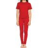 image:imageSTRETCH IS COMFORT Girls 2 Piece Hoodie Short Sleeve Long Sleeve Crew Neck Top and Leggings Set Kids Thermals Underwear SetRed