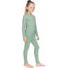 image:imageSTRETCH IS COMFORT Girls 2 Piece Hoodie Short Sleeve Long Sleeve Crew Neck Top and Leggings Set Kids Thermals Underwear SetSage Green