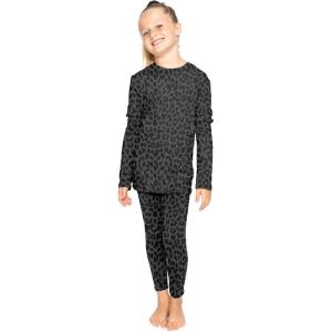 image:imageSTRETCH IS COMFORT Girls 2 Piece Hoodie Short Sleeve Long Sleeve Crew Neck Top and Leggings Set Kids Thermals Underwear SetBlack Cheetah