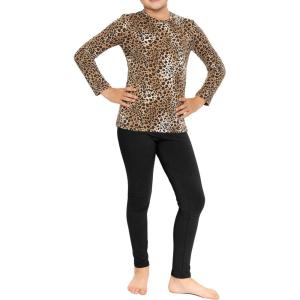 image:imageSTRETCH IS COMFORT Girls 2 Piece Hoodie Short Sleeve Long Sleeve Crew Neck Top and Leggings Set Kids Thermals Underwear SetBrown Cheetahblack
