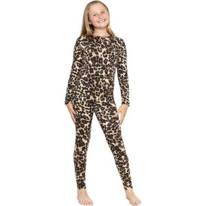image:imageSTRETCH IS COMFORT Girls 2 Piece Hoodie Short Sleeve Long Sleeve Crew Neck Top and Leggings Set Kids Thermals Underwear SetBrown Leopard
