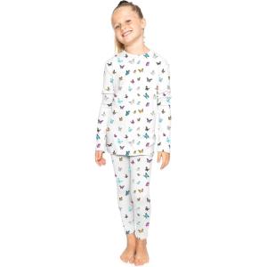 image:imageSTRETCH IS COMFORT Girls 2 Piece Hoodie Short Sleeve Long Sleeve Crew Neck Top and Leggings Set Kids Thermals Underwear SetButterfly