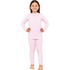 image:imageSTRETCH IS COMFORT Girls 2 Piece Hoodie Short Sleeve Long Sleeve Crew Neck Top and Leggings Set Kids Thermals Underwear SetGingham Pink