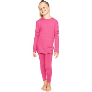 image:imageSTRETCH IS COMFORT Girls 2 Piece Hoodie Short Sleeve Long Sleeve Crew Neck Top and Leggings Set Kids Thermals Underwear SetHot Pink