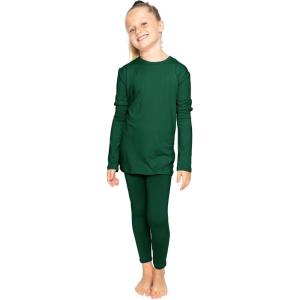 image:imageSTRETCH IS COMFORT Girls 2 Piece Hoodie Short Sleeve Long Sleeve Crew Neck Top and Leggings Set Kids Thermals Underwear SetHunter Green