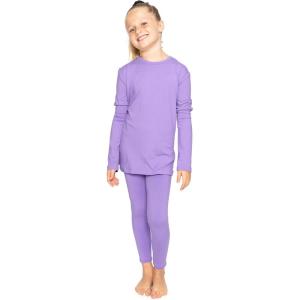 image:imageSTRETCH IS COMFORT Girls 2 Piece Hoodie Short Sleeve Long Sleeve Crew Neck Top and Leggings Set Kids Thermals Underwear SetLavender