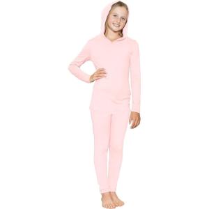 image:imageSTRETCH IS COMFORT Girls 2 Piece Hoodie Short Sleeve Long Sleeve Crew Neck Top and Leggings Set Kids Thermals Underwear SetLight Pink