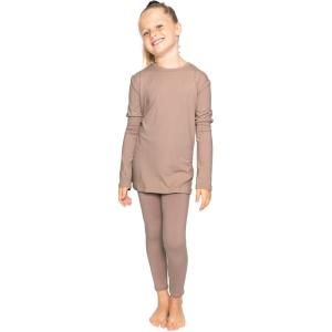image:imageSTRETCH IS COMFORT Girls 2 Piece Hoodie Short Sleeve Long Sleeve Crew Neck Top and Leggings Set Kids Thermals Underwear SetMocha