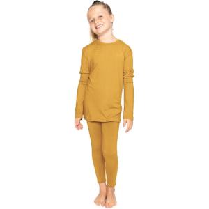 image:imageSTRETCH IS COMFORT Girls 2 Piece Hoodie Short Sleeve Long Sleeve Crew Neck Top and Leggings Set Kids Thermals Underwear SetMustard Yellow