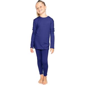 image:imageSTRETCH IS COMFORT Girls 2 Piece Hoodie Short Sleeve Long Sleeve Crew Neck Top and Leggings Set Kids Thermals Underwear SetNavy Blue
