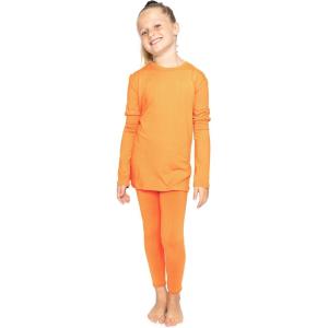 image:imageSTRETCH IS COMFORT Girls 2 Piece Hoodie Short Sleeve Long Sleeve Crew Neck Top and Leggings Set Kids Thermals Underwear SetNeon Orange