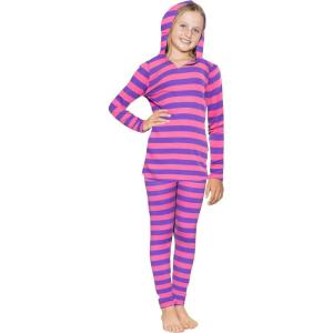 image:imageSTRETCH IS COMFORT Girls 2 Piece Hoodie Short Sleeve Long Sleeve Crew Neck Top and Leggings Set Kids Thermals Underwear SetPink Purple Stripes
