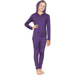 image:imageSTRETCH IS COMFORT Girls 2 Piece Hoodie Short Sleeve Long Sleeve Crew Neck Top and Leggings Set Kids Thermals Underwear SetPurple
