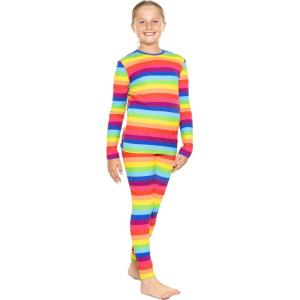 image:imageSTRETCH IS COMFORT Girls 2 Piece Hoodie Short Sleeve Long Sleeve Crew Neck Top and Leggings Set Kids Thermals Underwear SetRainbow