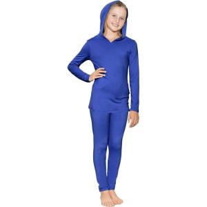 image:imageSTRETCH IS COMFORT Girls 2 Piece Hoodie Short Sleeve Long Sleeve Crew Neck Top and Leggings Set Kids Thermals Underwear SetRoyal Blue
