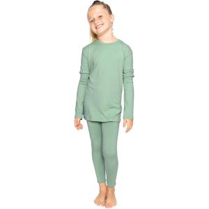 image:imageSTRETCH IS COMFORT Girls 2 Piece Hoodie Short Sleeve Long Sleeve Crew Neck Top and Leggings Set Kids Thermals Underwear SetSage Green