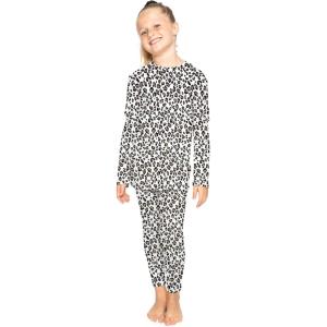 image:imageSTRETCH IS COMFORT Girls 2 Piece Hoodie Short Sleeve Long Sleeve Crew Neck Top and Leggings Set Kids Thermals Underwear SetWhite Cheetah