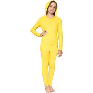 image:imageSTRETCH IS COMFORT Girls 2 Piece Hoodie Short Sleeve Long Sleeve Crew Neck Top and Leggings Set Kids Thermals Underwear SetYellow