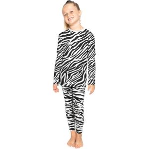 image:imageSTRETCH IS COMFORT Girls 2 Piece Hoodie Short Sleeve Long Sleeve Crew Neck Top and Leggings Set Kids Thermals Underwear SetZebra
