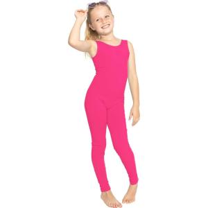 image:imageSTRETCH IS COMFORT Girls Biketard Tank Ankle Length Unitard amp Long Sleeve Unitard  Soft Stretch One Piece  416Hot Pink