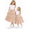 image:imageGirls Skirt Maxi Long Skirts Tiered Flowy Skirt for Teen Girls Elastic Waist Modest Soft Comfortable 2T16Beige