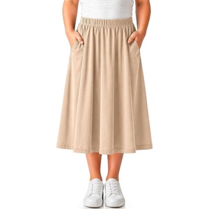image:imageCircle Skirts for Girls  Girls Long Midi Skirt with Pockets  Soft Stretch Cotton  Size 4  16Beige