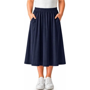 image:imageCircle Skirts for Girls  Girls Long Midi Skirt with Pockets  Soft Stretch Cotton  Size 4  16Navy Blue