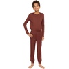 image:imageSTRETCH IS COMFORT Boys Thermal Set Long Sleeve Top with Jogger Pants  Crew Neck or Hoodie  Thermal Underwear For Kids SetAlmond