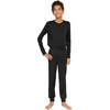 image:imageSTRETCH IS COMFORT Boys Thermal Set Long Sleeve Top with Jogger Pants  Crew Neck or Hoodie  Thermal Underwear For Kids SetBlack