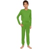 image:imageSTRETCH IS COMFORT Boys Thermal Set Long Sleeve Top with Jogger Pants  Crew Neck or Hoodie  Thermal Underwear For Kids SetLime Green