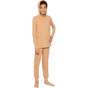 image:imageSTRETCH IS COMFORT Boys Thermal Set Long Sleeve Top with Jogger Pants  Crew Neck or Hoodie  Thermal Underwear For Kids SetBeige