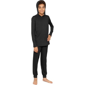 image:imageSTRETCH IS COMFORT Boys Thermal Set Long Sleeve Top with Jogger Pants  Crew Neck or Hoodie  Thermal Underwear For Kids SetBlack