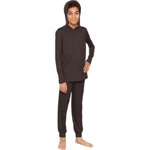 image:imageSTRETCH IS COMFORT Boys Thermal Set Long Sleeve Top with Jogger Pants  Crew Neck or Hoodie  Thermal Underwear For Kids SetBrown