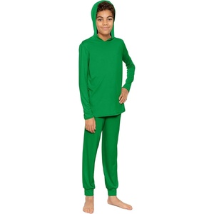 image:imageSTRETCH IS COMFORT Boys Thermal Set Long Sleeve Top with Jogger Pants  Crew Neck or Hoodie  Thermal Underwear For Kids SetKelly Green