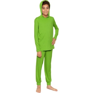 image:imageSTRETCH IS COMFORT Boys Thermal Set Long Sleeve Top with Jogger Pants  Crew Neck or Hoodie  Thermal Underwear For Kids SetLime Green