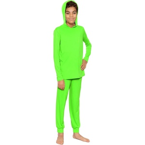 image:imageSTRETCH IS COMFORT Boys Thermal Set Long Sleeve Top with Jogger Pants  Crew Neck or Hoodie  Thermal Underwear For Kids SetNeon Lime
