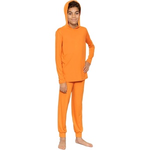 image:imageSTRETCH IS COMFORT Boys Thermal Set Long Sleeve Top with Jogger Pants  Crew Neck or Hoodie  Thermal Underwear For Kids SetOrange