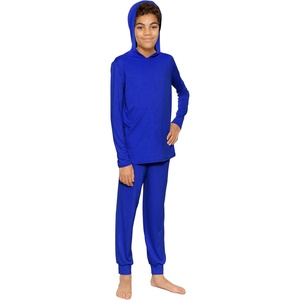 image:imageSTRETCH IS COMFORT Boys Thermal Set Long Sleeve Top with Jogger Pants  Crew Neck or Hoodie  Thermal Underwear For Kids SetRoyal Blue