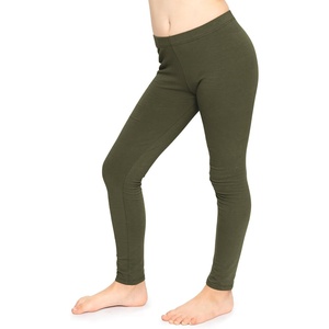 image:imageSTRETCH IS COMFORT Girls Cotton Leggings Kids Toddler Footless Pants 216  Soft durable pullon fit elastic waistband school play active days under dresses easy care washable everyday layeringOlive Green