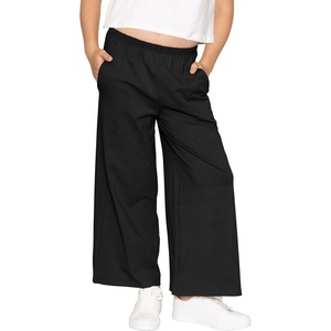 image:imageSTRETCH IS COMFORT Girls Cotton Wide Leg Pants  PullOn Style with Pockets  Soft Stretch Everyday Wear  Youth XSC16Black